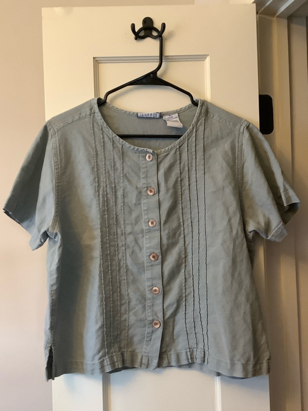 Pintuck Button-Front Sage Green Blouse